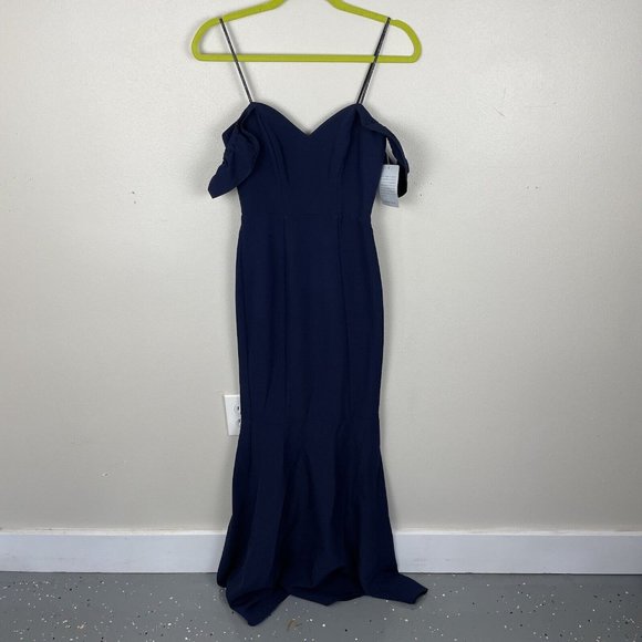 WAYF The Gabrielle Strapless Trumpet Gown Navy Blue Women's XXS Off The Shoulder - Picture 1 of 10